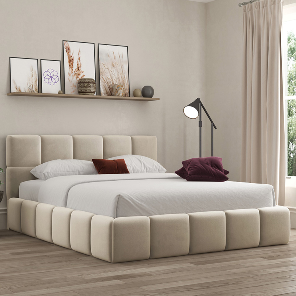 DS Living Ovella Single Cream Cubed Bed Frame Image 1