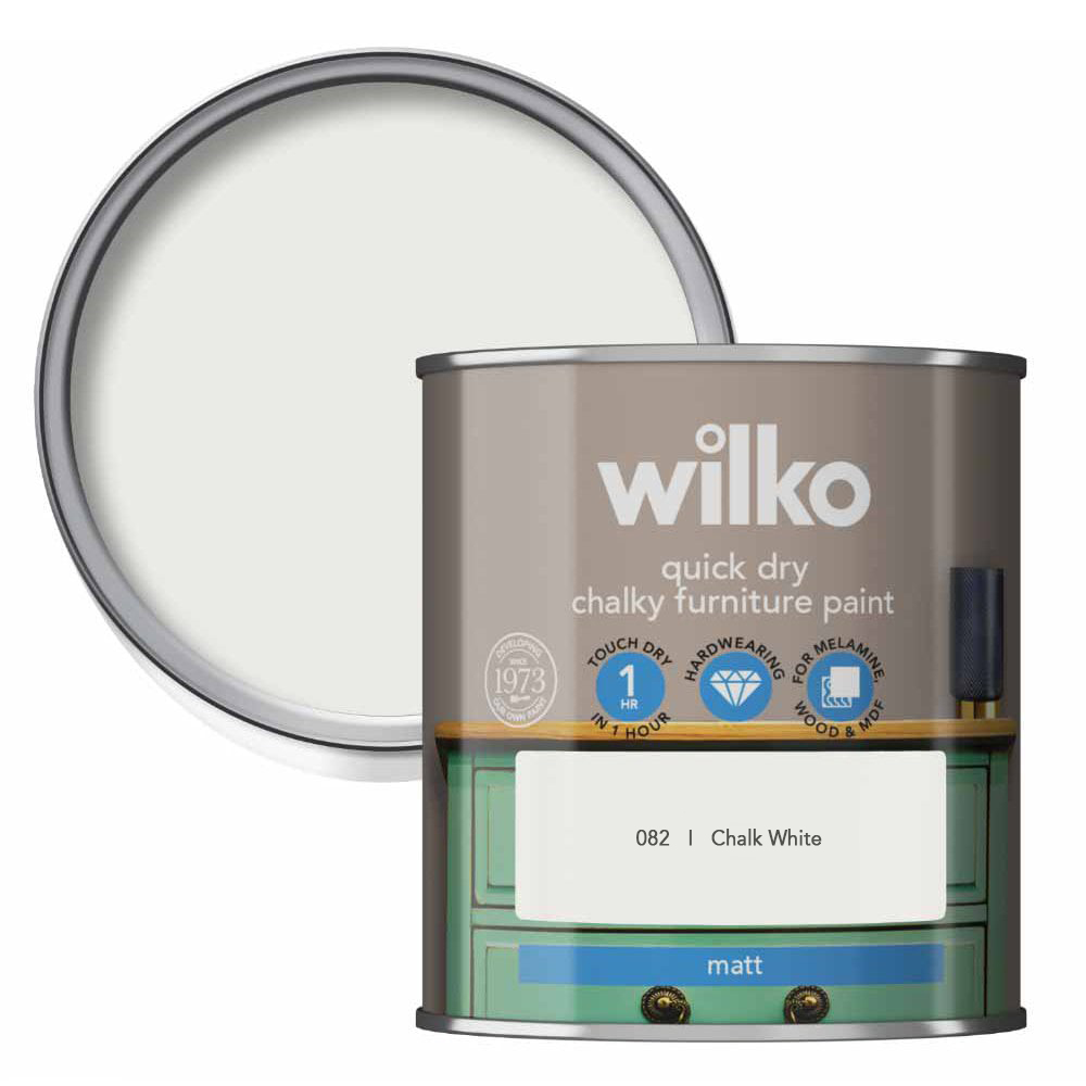 Wilko Quick Dry Chalk White Furniture Paint 250ml Image 1
