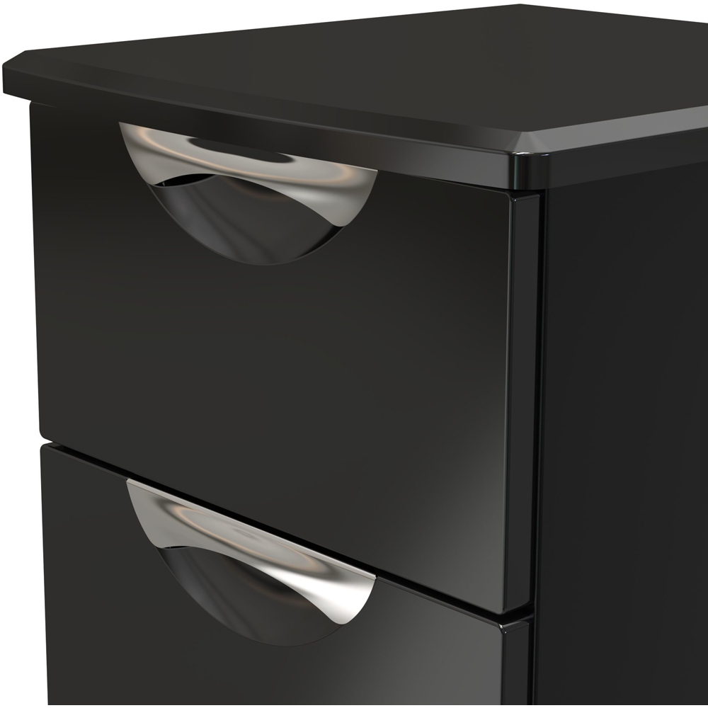 Crowndale Camden 2 Drawer Black Gloss and Black Compact Bedside Cabinet Ready Assembled Image 6