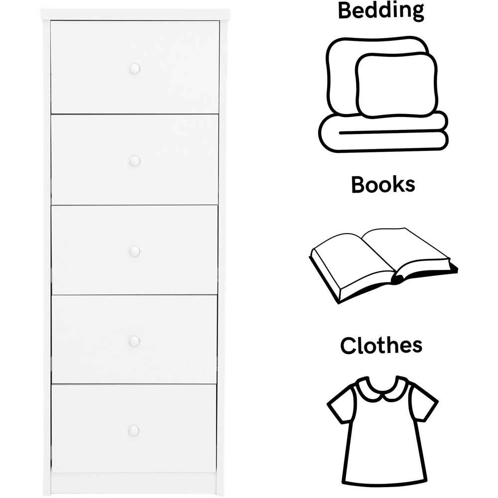 Core Products Erin 5 Drawer White Finish Narrow Chest of Drawers  Image 8