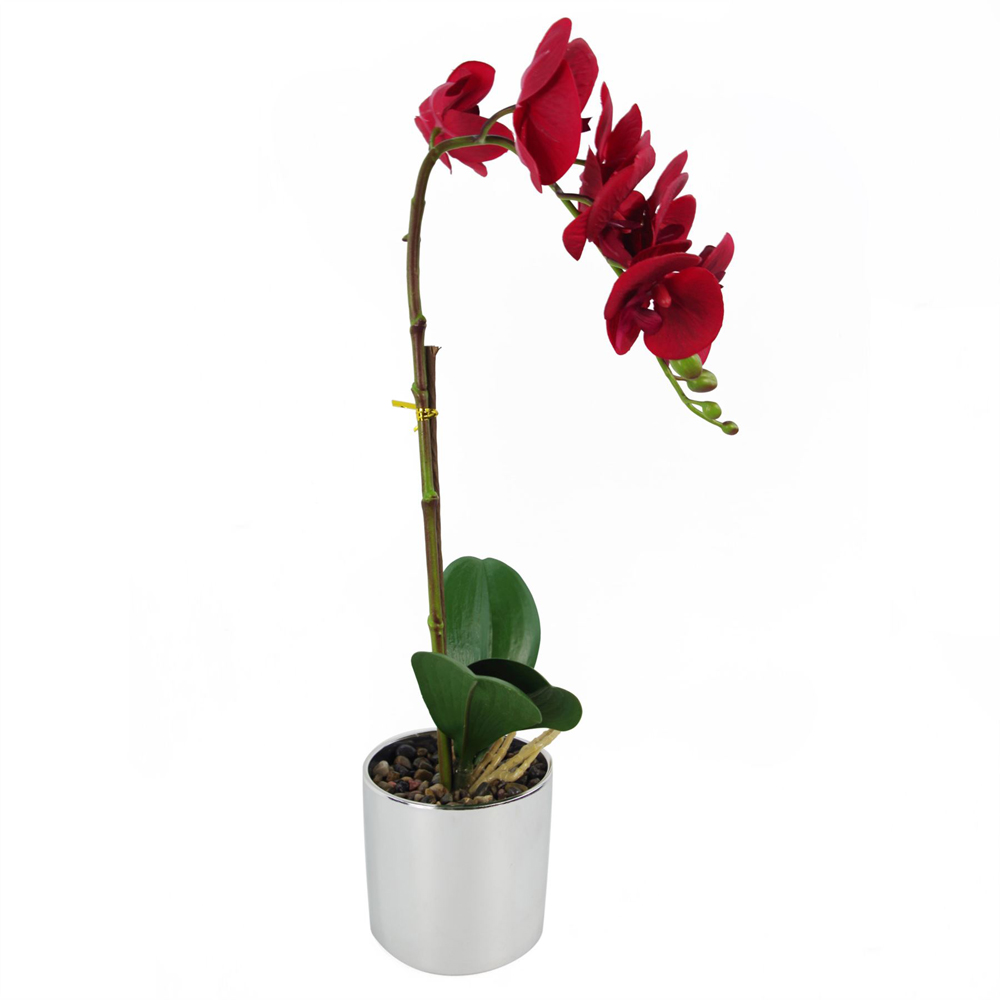 Leaf Red Orchid Artificial Plant with Silver Pot 46cm Image 3