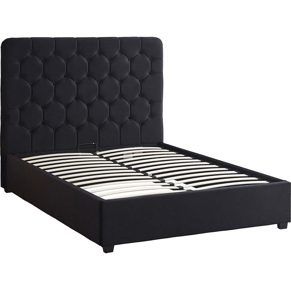 Seconique Madison Double Black Velvet Fabric Gas Lift Ottoman Bed Frame Image 2