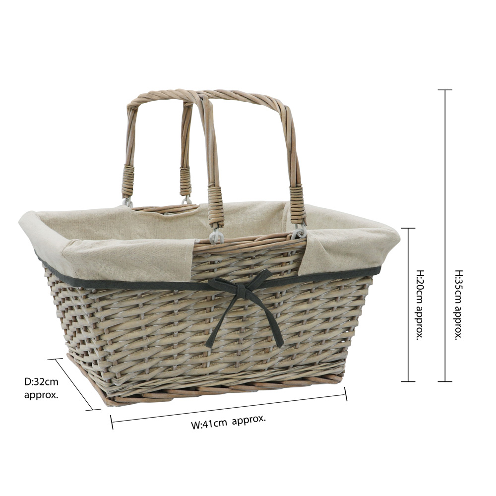 JVL Arianna Grey Rectangular Willow Shopping Basket 20L Image 5