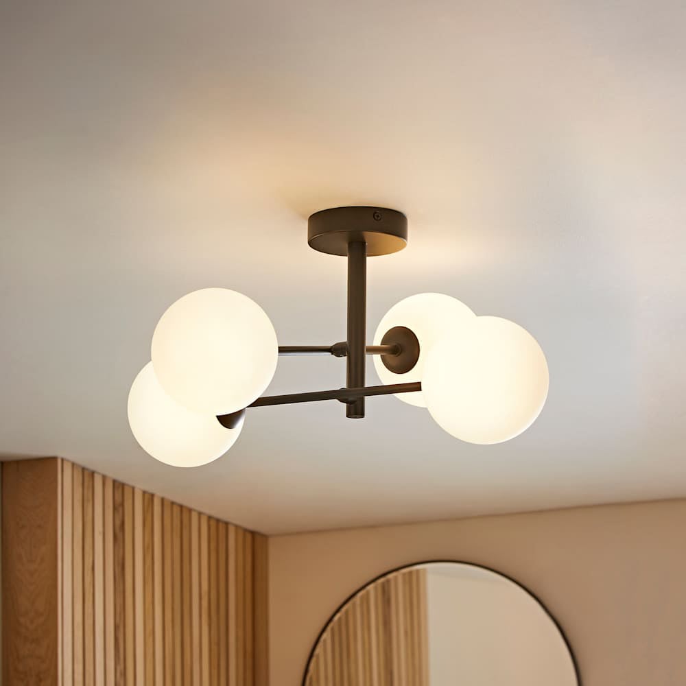 ValueLights Darla 4 Way Black Frosted Globe Ceiling Light and Bulbs Image 6