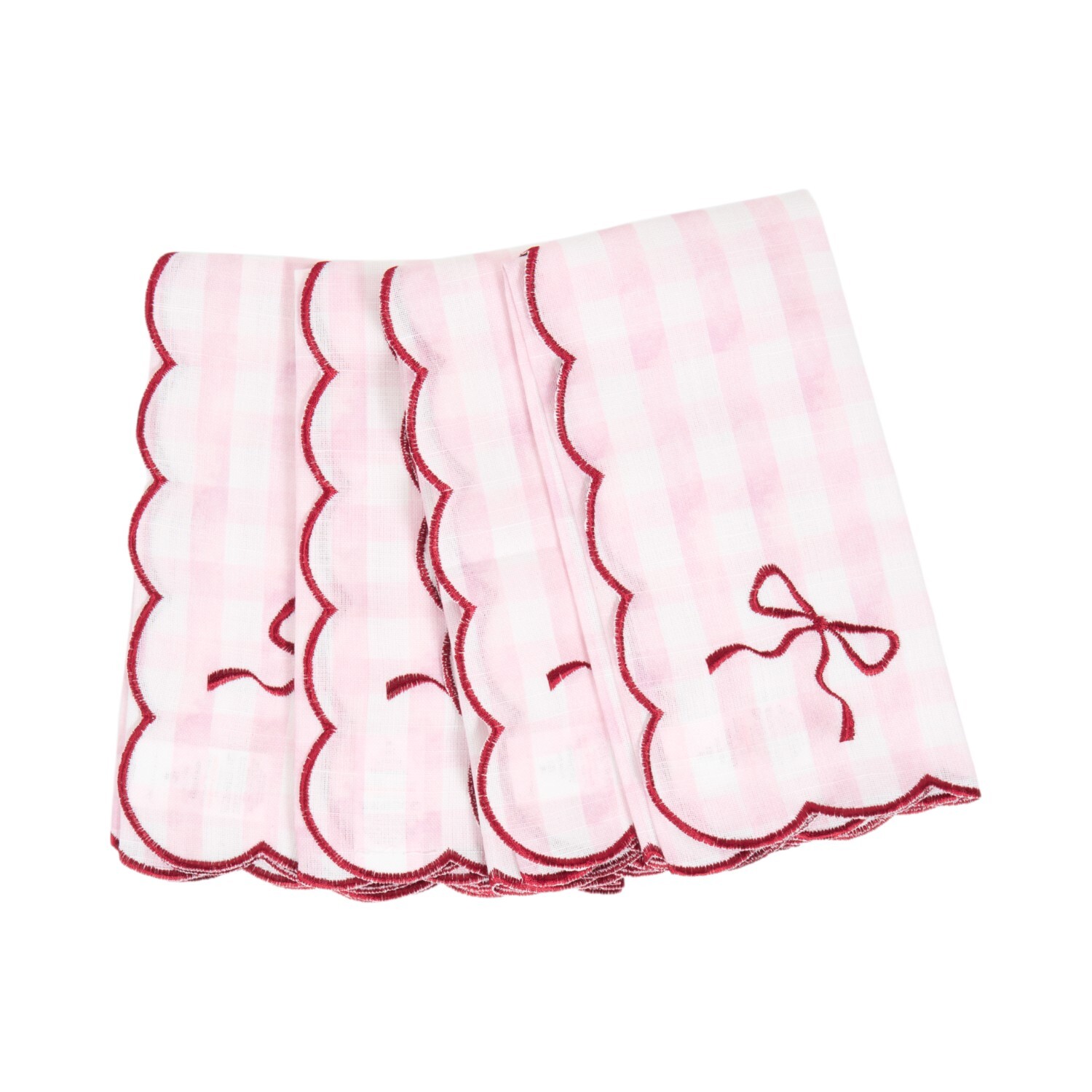Pack of 4 Embroidered Bow Napkins Pink Image 1