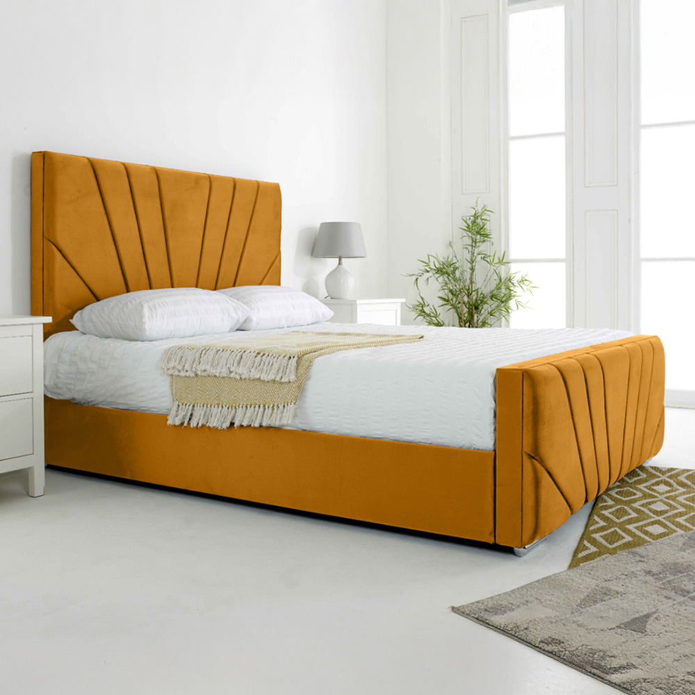 Eleganza Scarlett King Size Mustard Plush Velvet Bed Frame with Headboard and Footboard Image 1