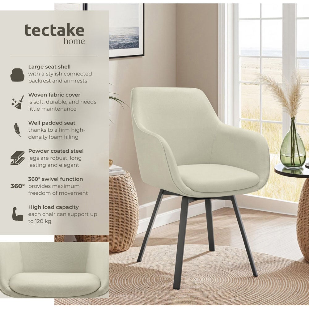 tectake Hellen Set of 4 Cream and Black Shell Shaped Velvet Accent Chair Image 6
