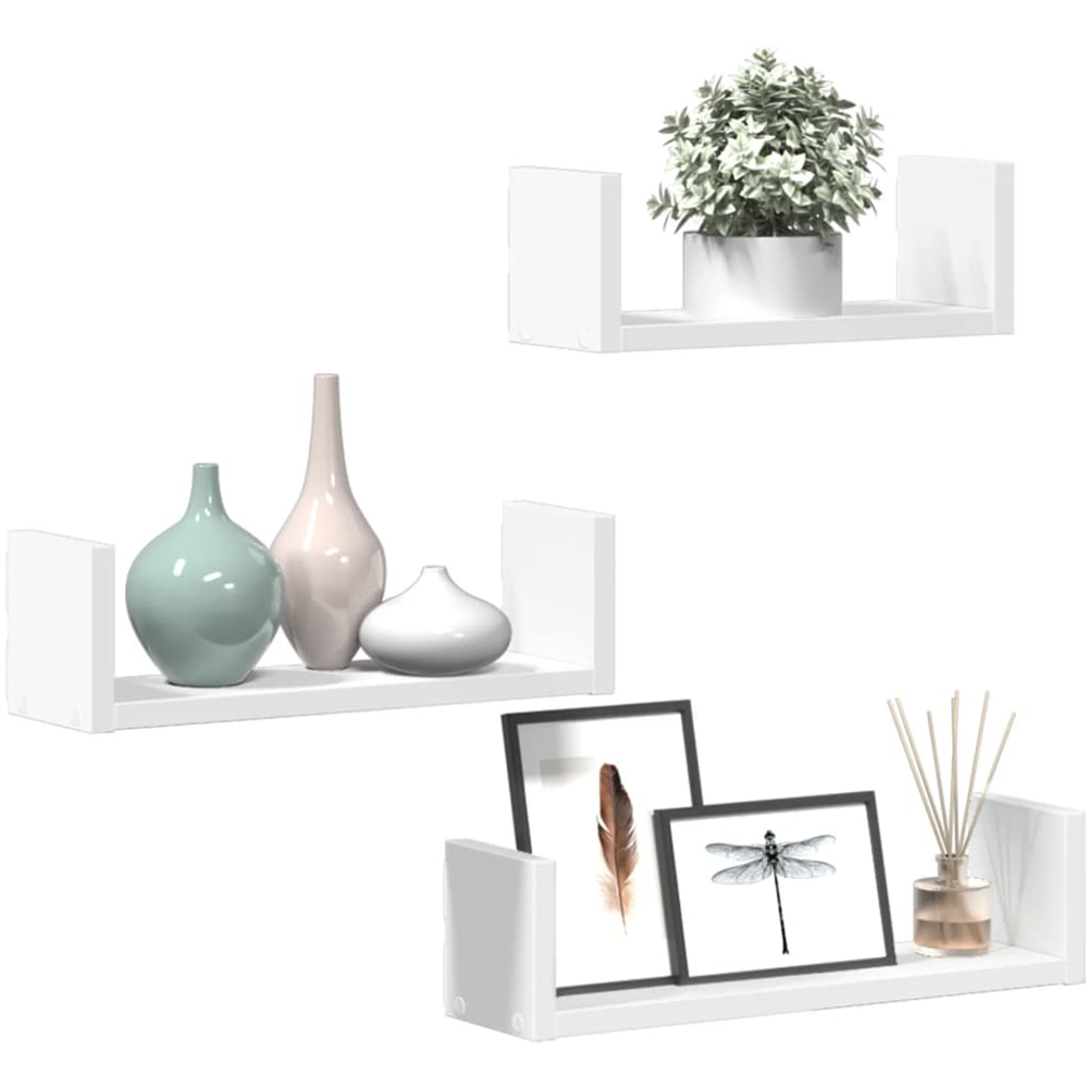 vidaXL Set of 3 White Floating Wall Shelf Image 3