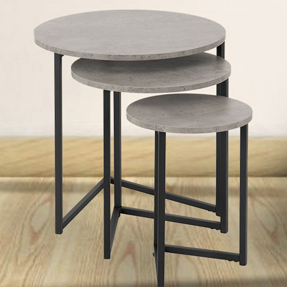 Seconique Athens Concrete Round Nest of Tables Set of 3 Image 1