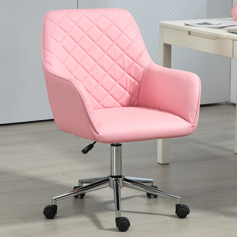 Portland Pink Leather-Feel Fabric Swivel Office Chair with Armrests Image 1