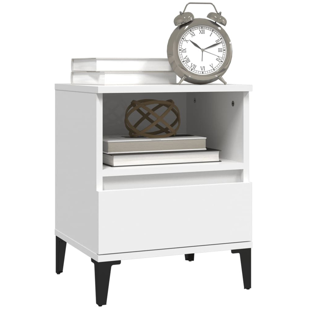 vidaXL Set of 2 Single Drawer Single Shelf White Bedside Cabinet Image 4