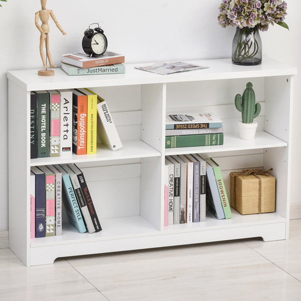 HOMCOM 4 Shelf White Low Bookcase Image 1