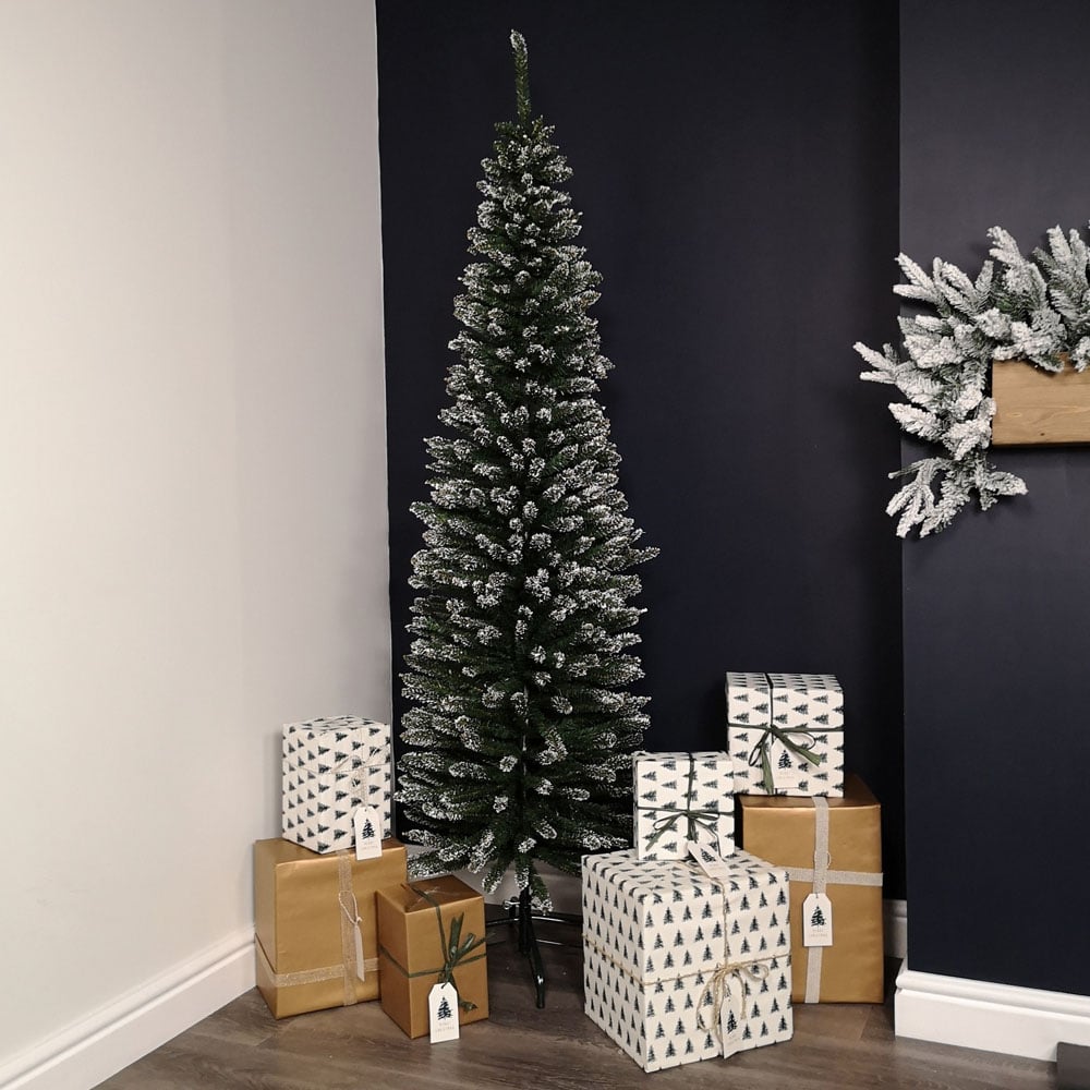 Samuel Alexander Green Snow Tipped Pencil Slim Artificial Christmas Tree 6.5ft Image 2