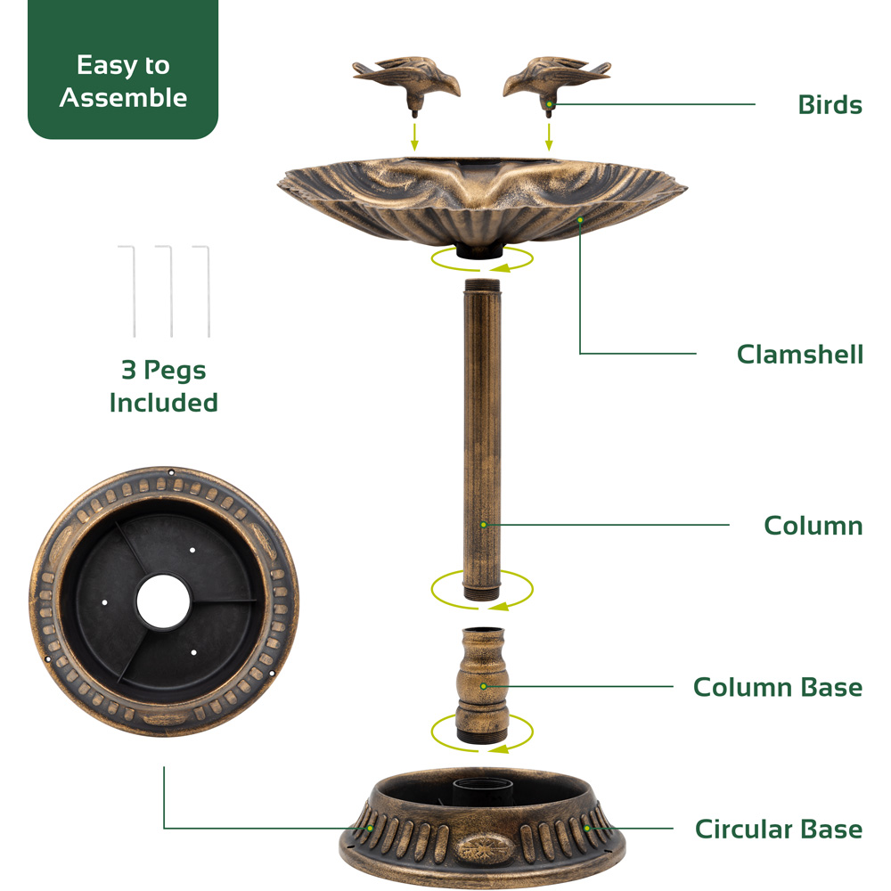 Gardenkraft Clam Shell Bird Bath with Built-in Base Planter Image 7