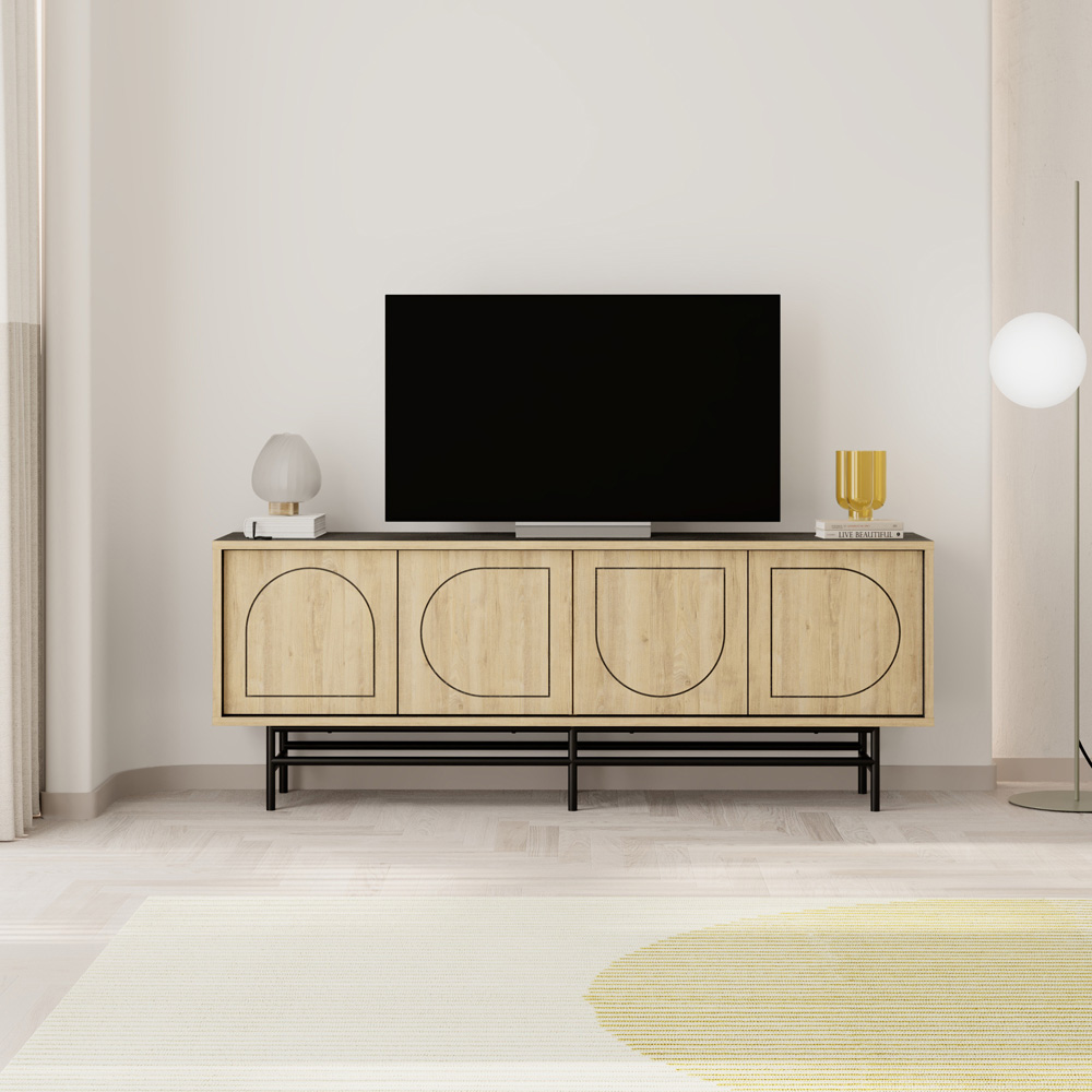 Decortie Joji 4 Door Moss Green and Oak Laser-Cut Design Modern Console Unit Image 4