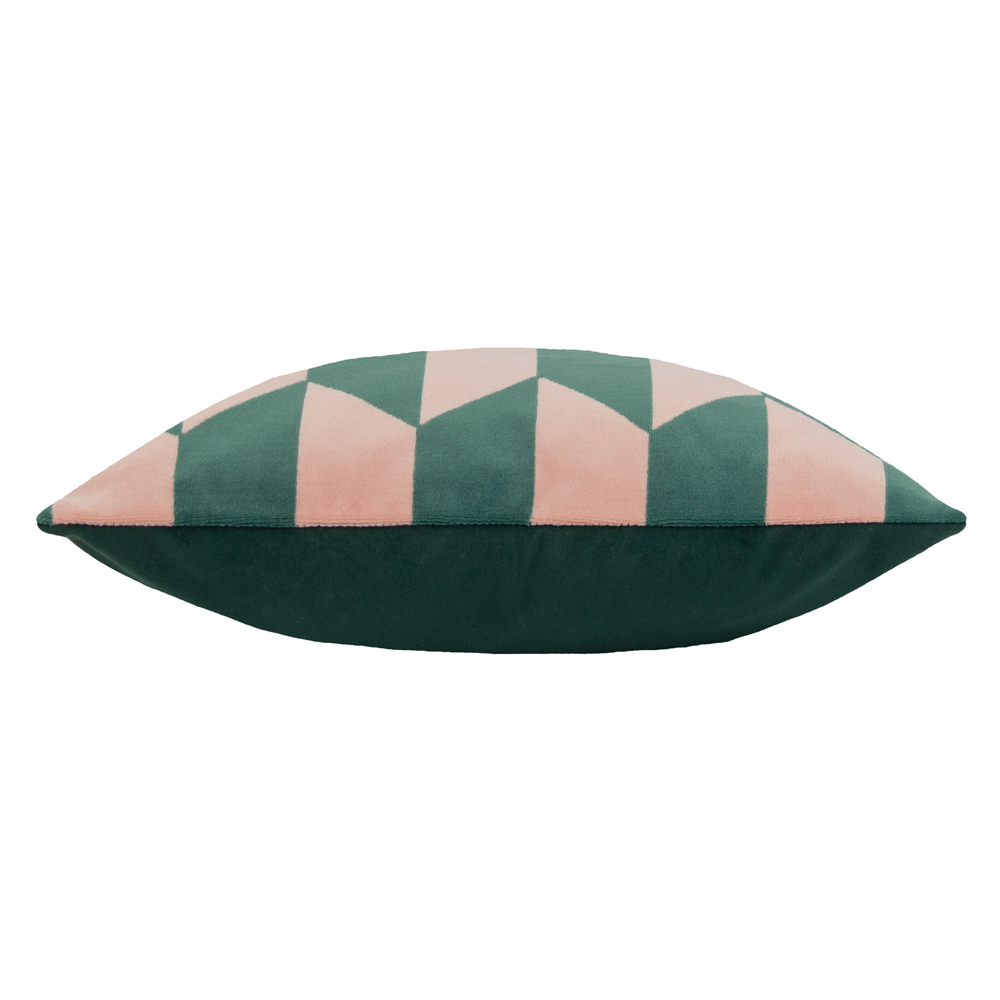 furn. Kalho Pink and Green Velvet Jacquard Cushion Image 5