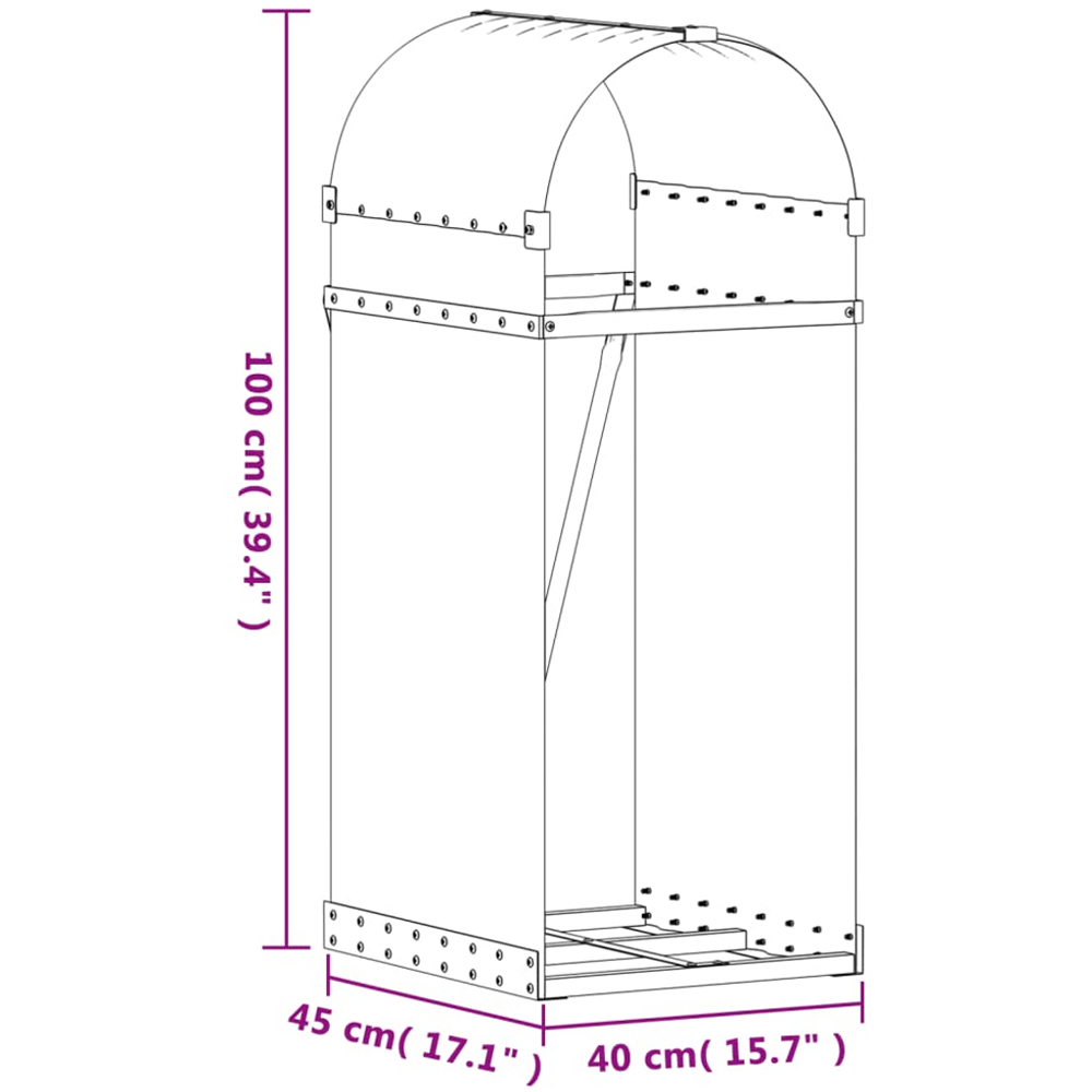 vidaXL Brown Galvanised Steel Firewood Log Holder 100 x 40 x 45cm Image 7