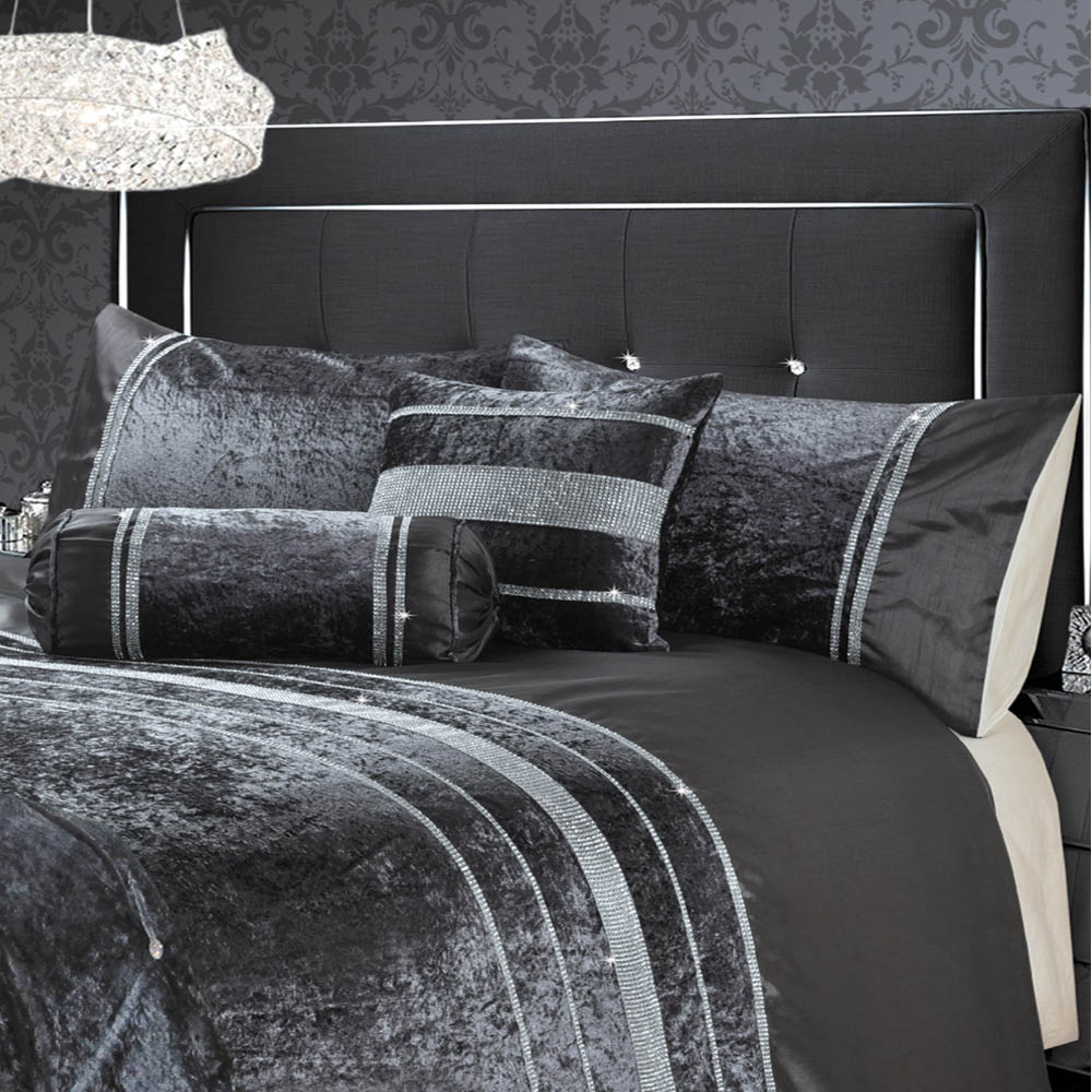 Intimates Rienzo Super King Size Charcoal Diamante Duvet Set Image 3