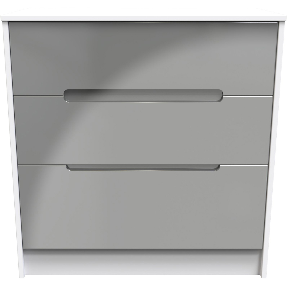 Crowndale Monaco 3 Drawer Grey Gloss and White Deep Chest of Drawers Ready Assembled Image 2