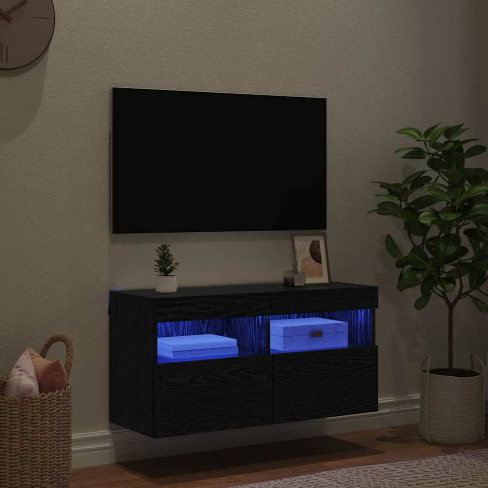 vidaXL 2 Door 2 Shelf Black Oak TV Cabinet with LED Lights Image 5
