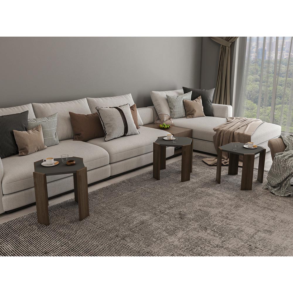 Decorotika Lori 3 Piece Anthracite and Walnut Nesting Coffee Table Image 4