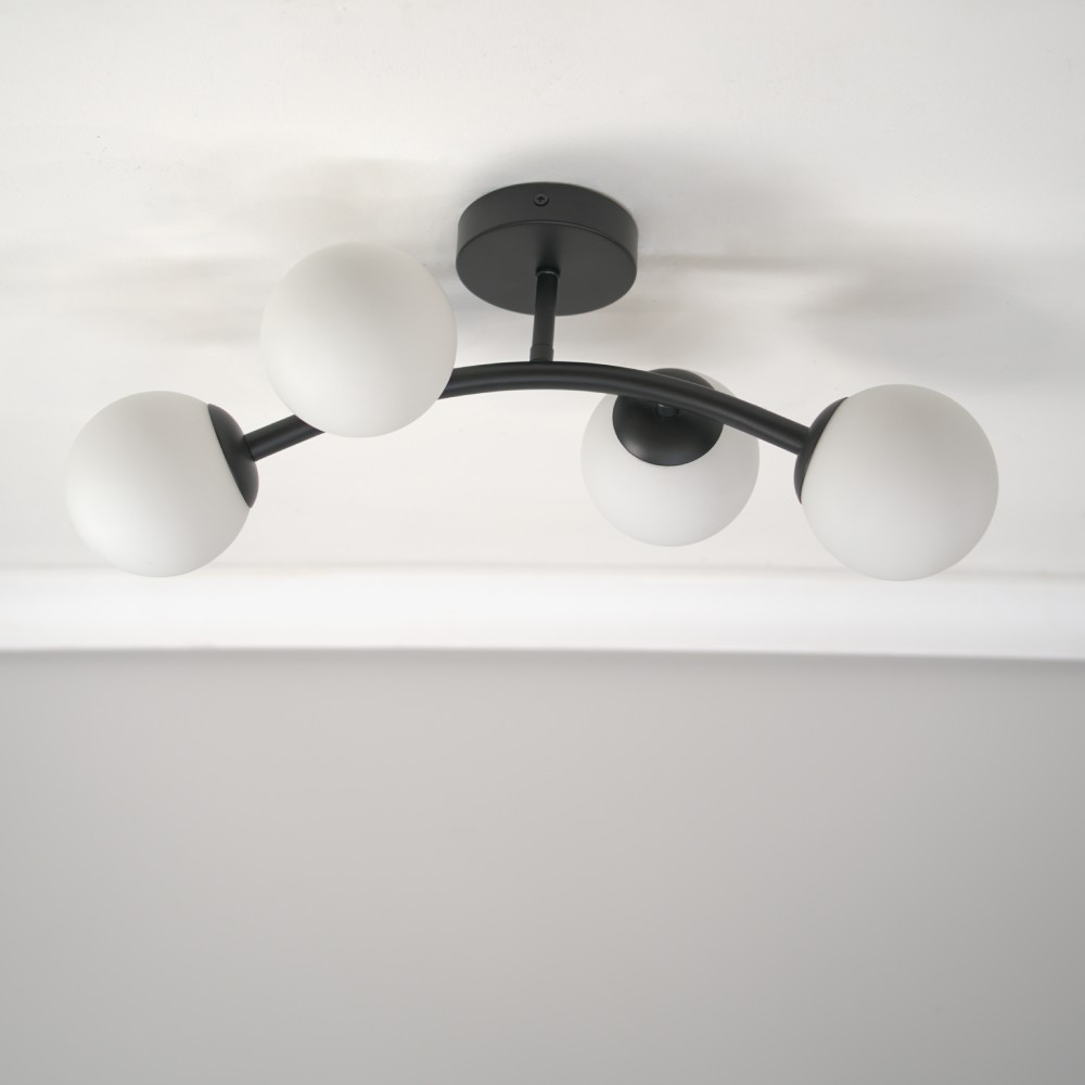ValueLights Jas Black 4 Way Opal White Frosted Glass Globe Shade LED Ceiling Light Image 3