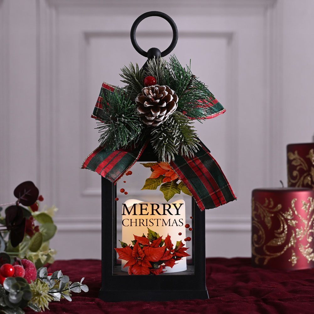 The Christmas Gift Co Black Merry Christmas LED Lantern Image 1