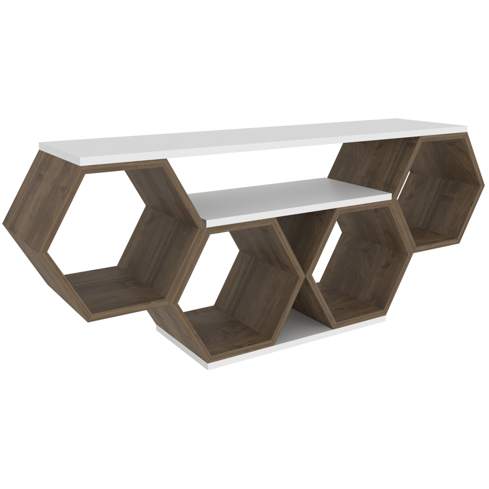 Decorotika Honey White and Walnut Wide Hexagonal TV Unit Image 6