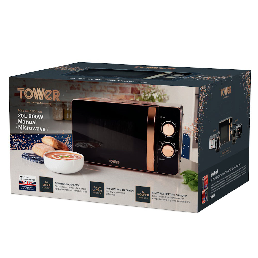 Tower T24020 Black & Rose Gold Effect 20L Manual Microwave 800W Image 9