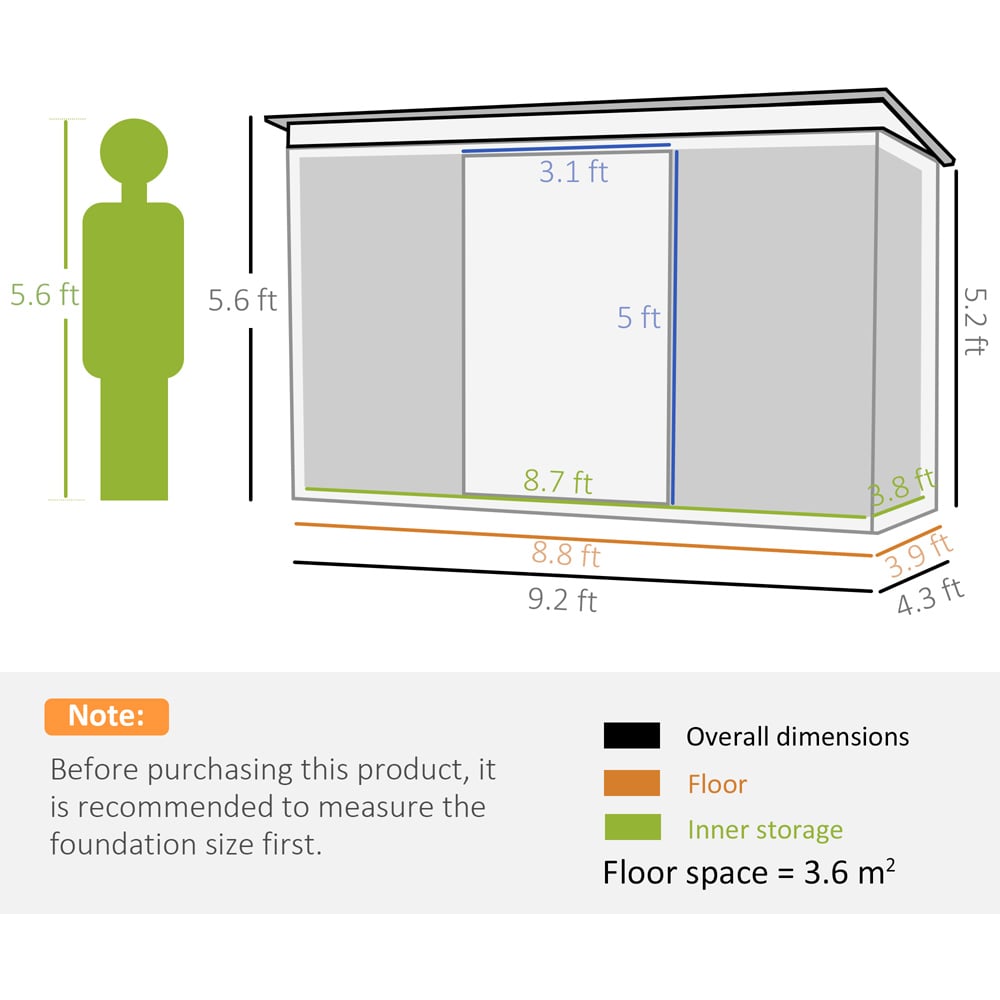 Outsunny 9 x 4ft Light Grey Corrugated Roof Garden Metal Shed Image 7
