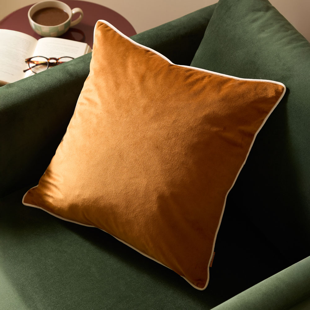 Furn Meridian Ginger and Ecru Velvet Cushion 45 x 45cm Image 2