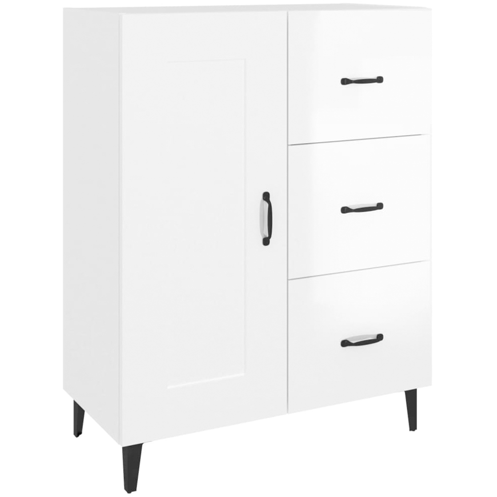 vidaXL Single Door 3 Drawer High Gloss White Sideboard Image 2