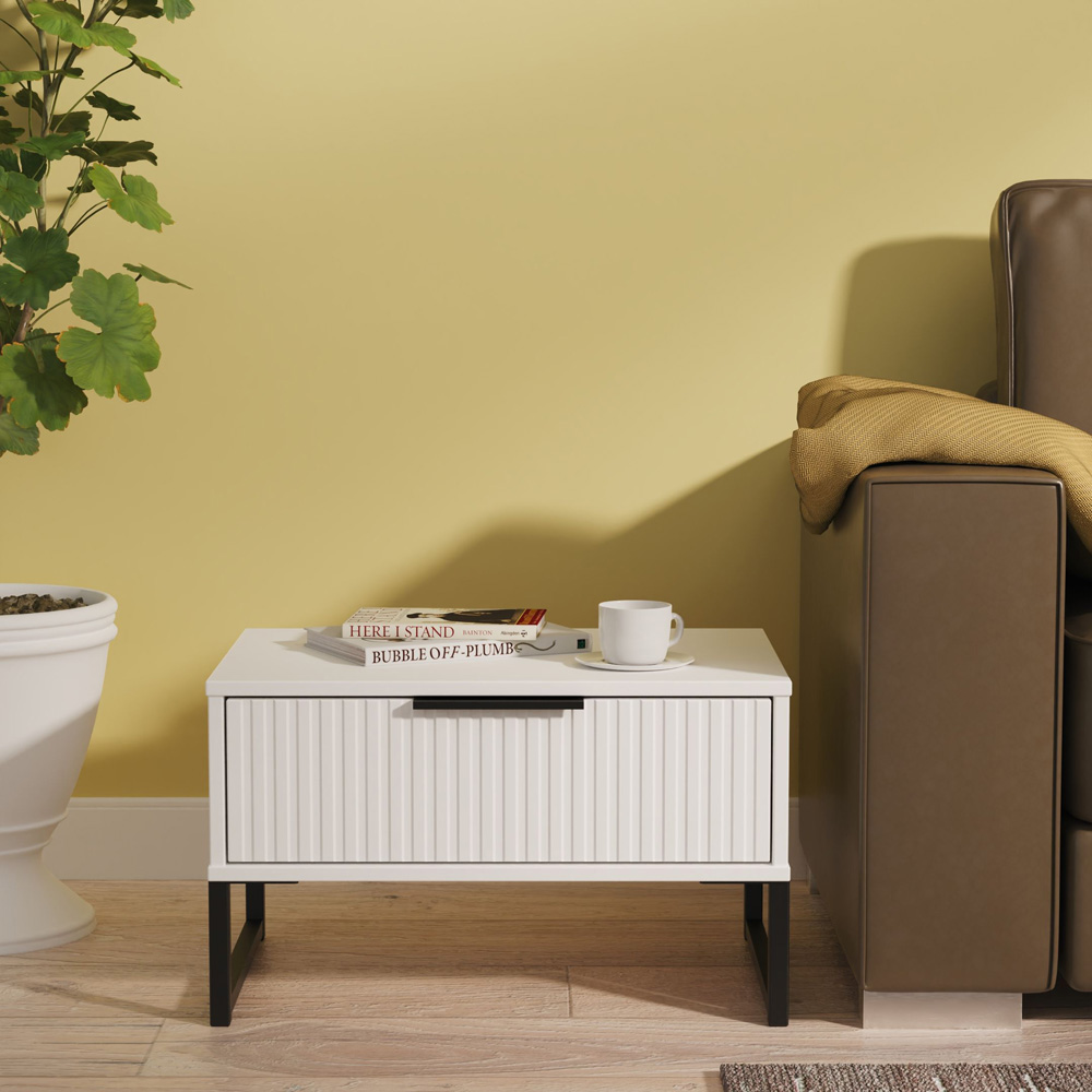 Crowndale Fluted Single Drawer White Matt Wide Side Table Ready Assembled Image 7