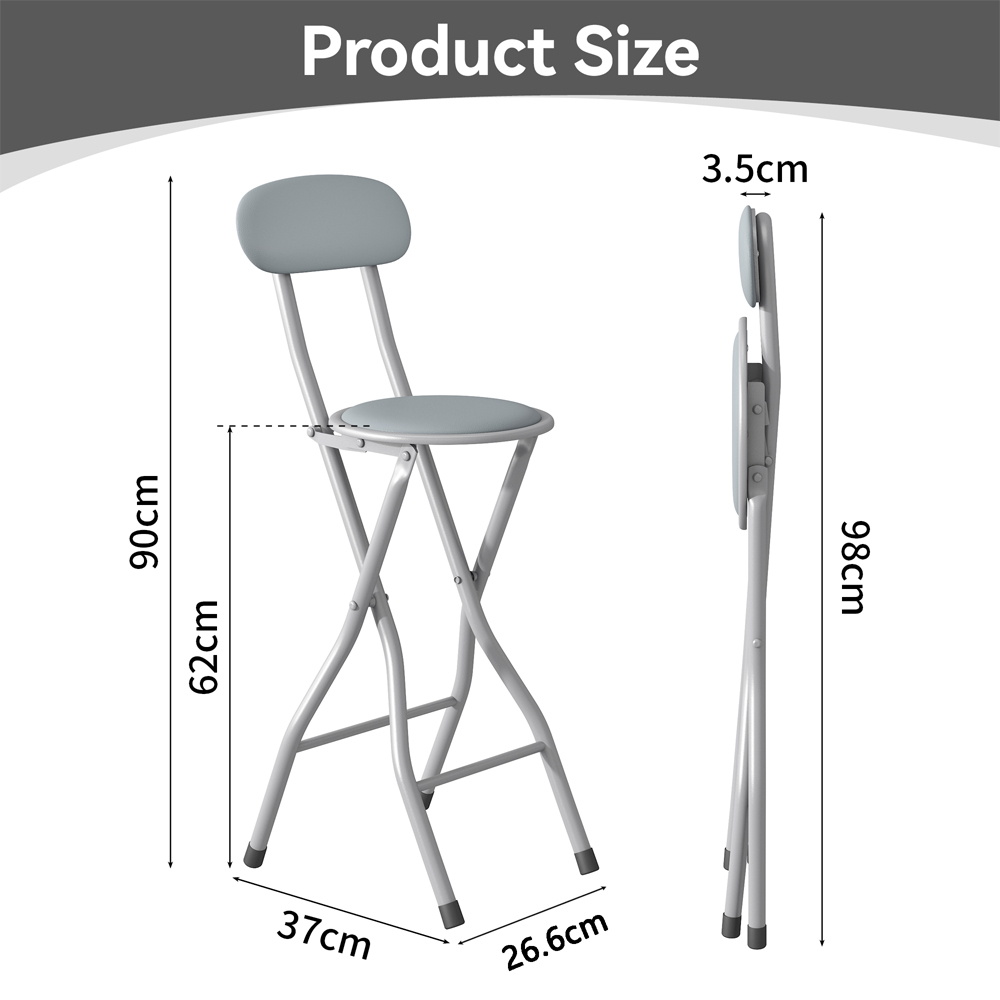 Grey Padded Folding Bar Stool Set of 2 Image 5