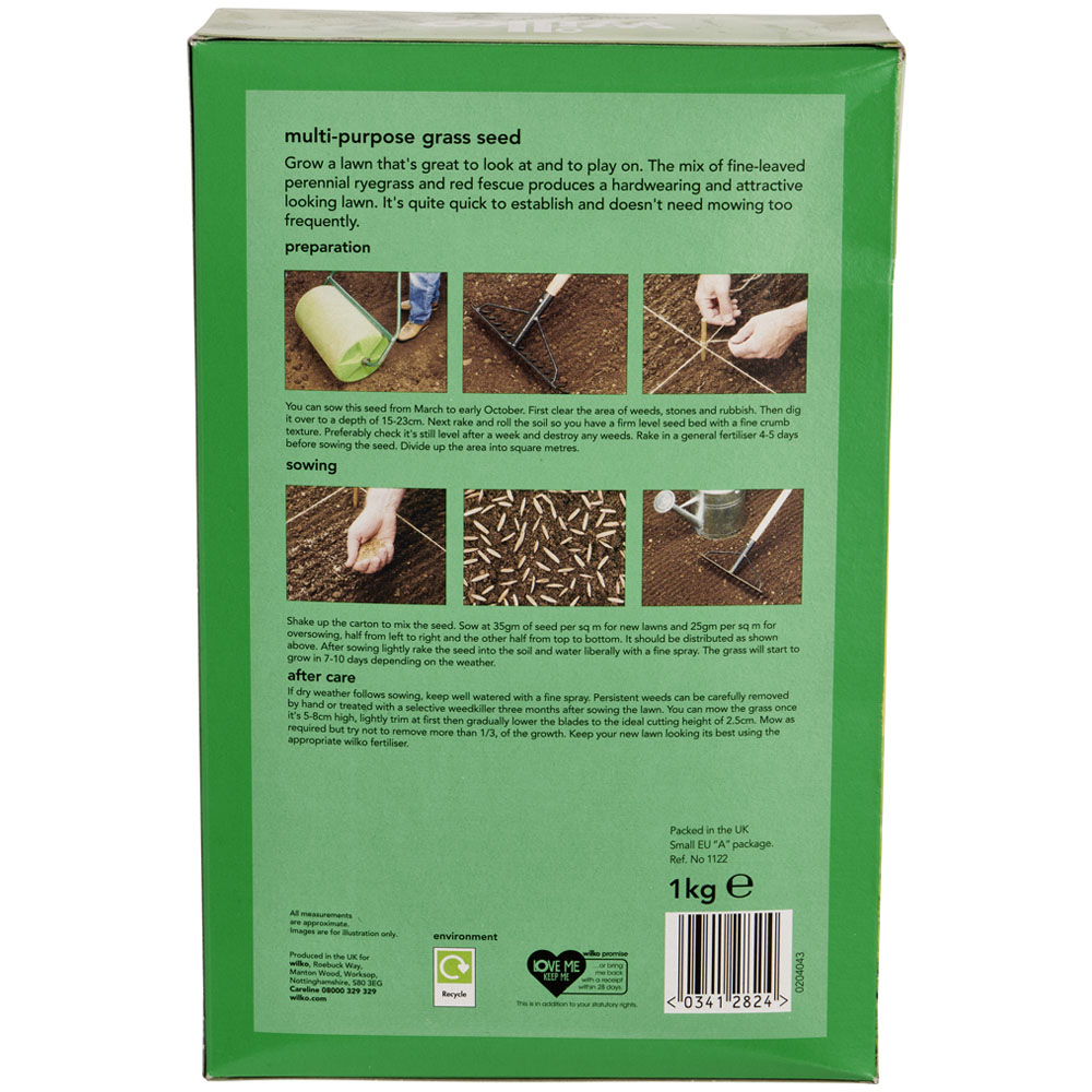 Wilko Multi-Purpose Lawn Seed with Ryegrass 40msq 1kg Image 3