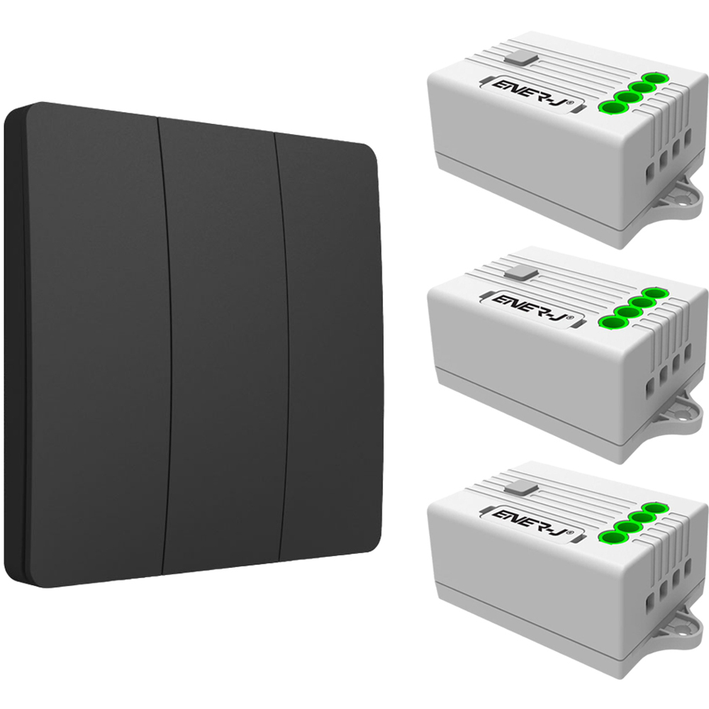 ENER-J 3 Gang Black Wireless Non Dimmable Kinetic Switch Kit Image 1