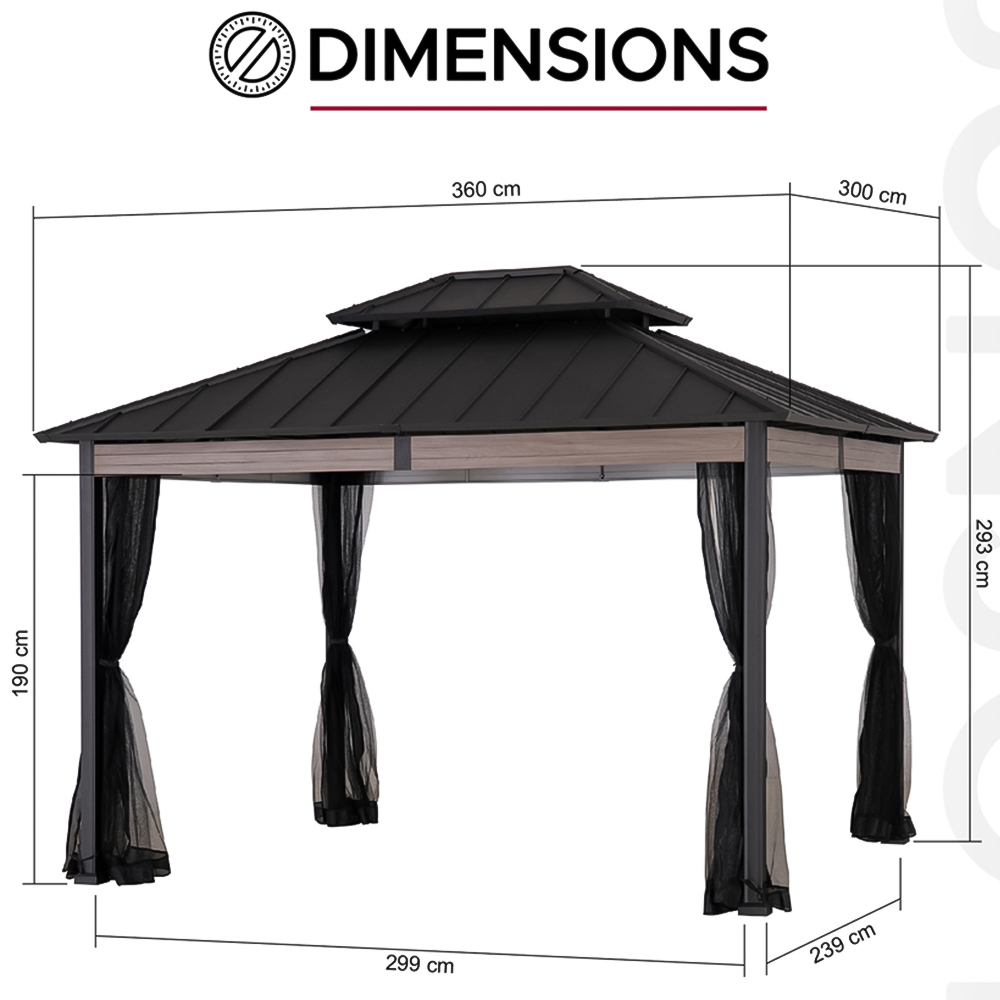 Sunjoy 3.6 x 3m Heavy-Duty Hardtop Gazebo with Mosquito Netting and Wood-Look Beams Image 7