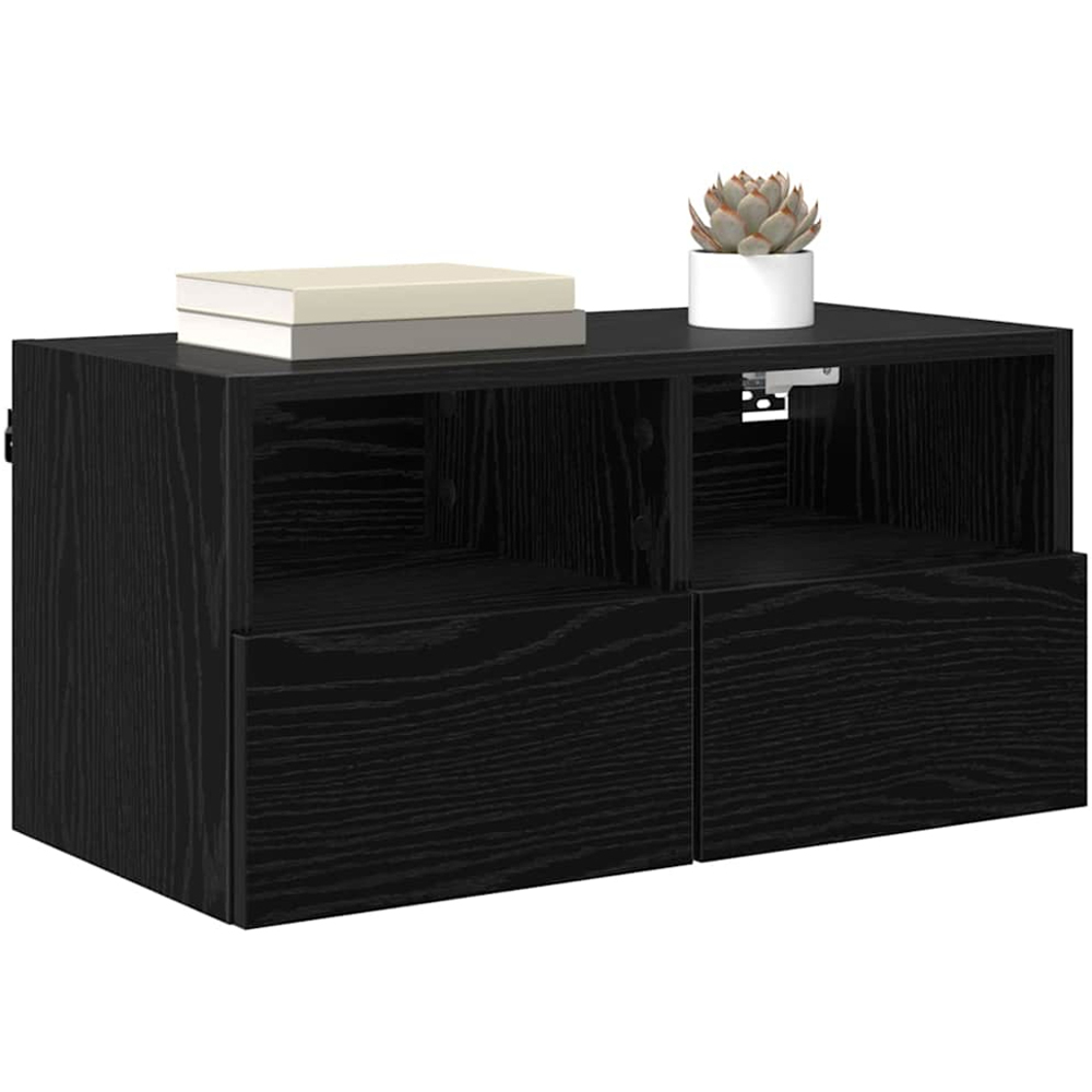vidaXL 2 Door 2 Shelf Black Oak Wall Mounted TV Unit Set of 2 Image 3
