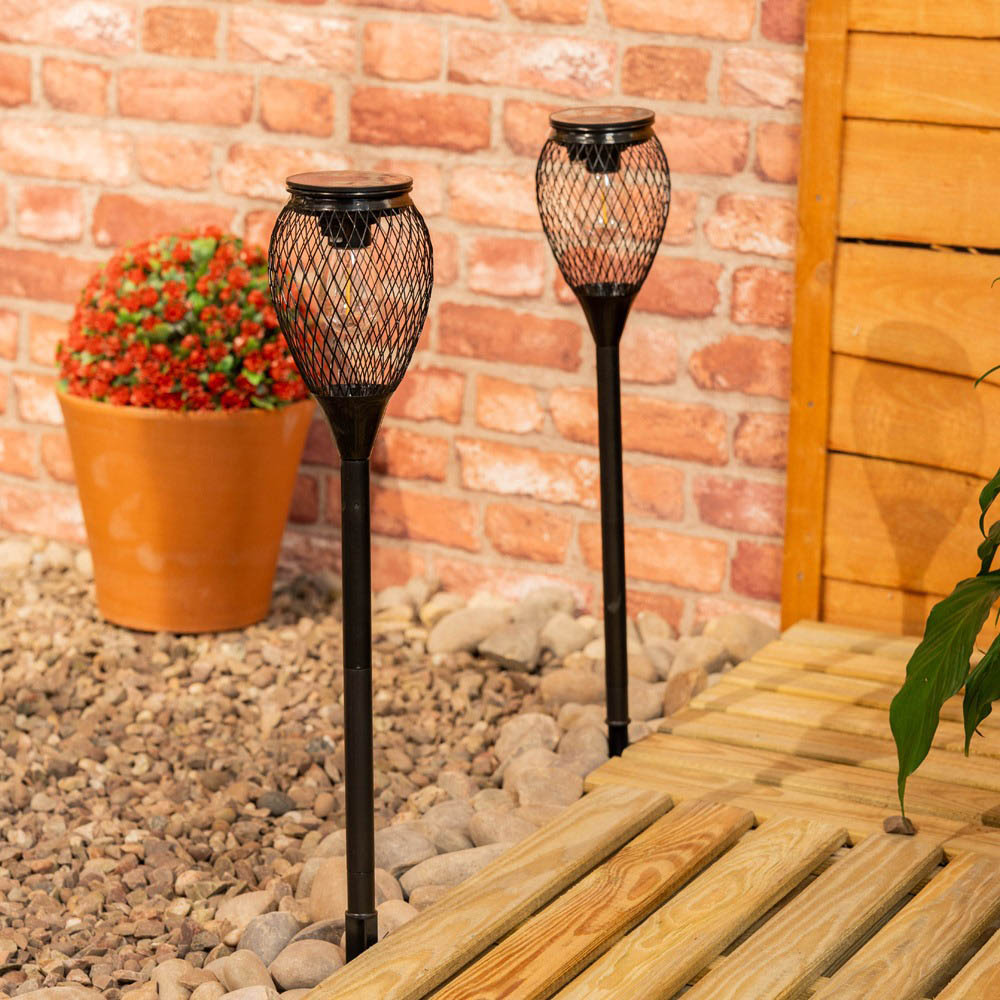 ValueLights Black Metal Cage Solar Powered Outdoor Spike Lights 2 Pack Image 3