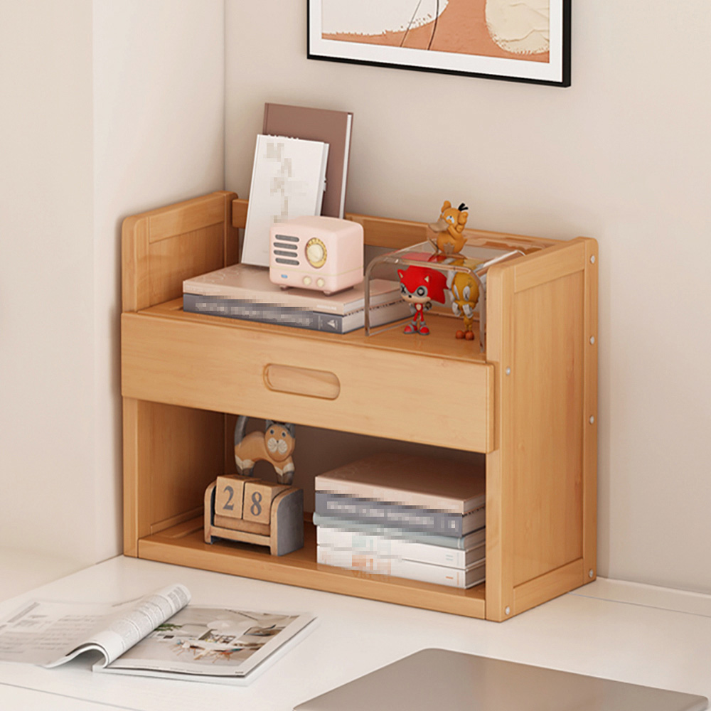 Living and Home Single Drawer 2 Shelf Natural Bamboo Desktop Bookshelf Image 7