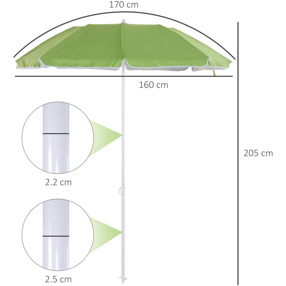 Outsunny Green Tilting Beach Parasol 1.7m x 2m Image 7