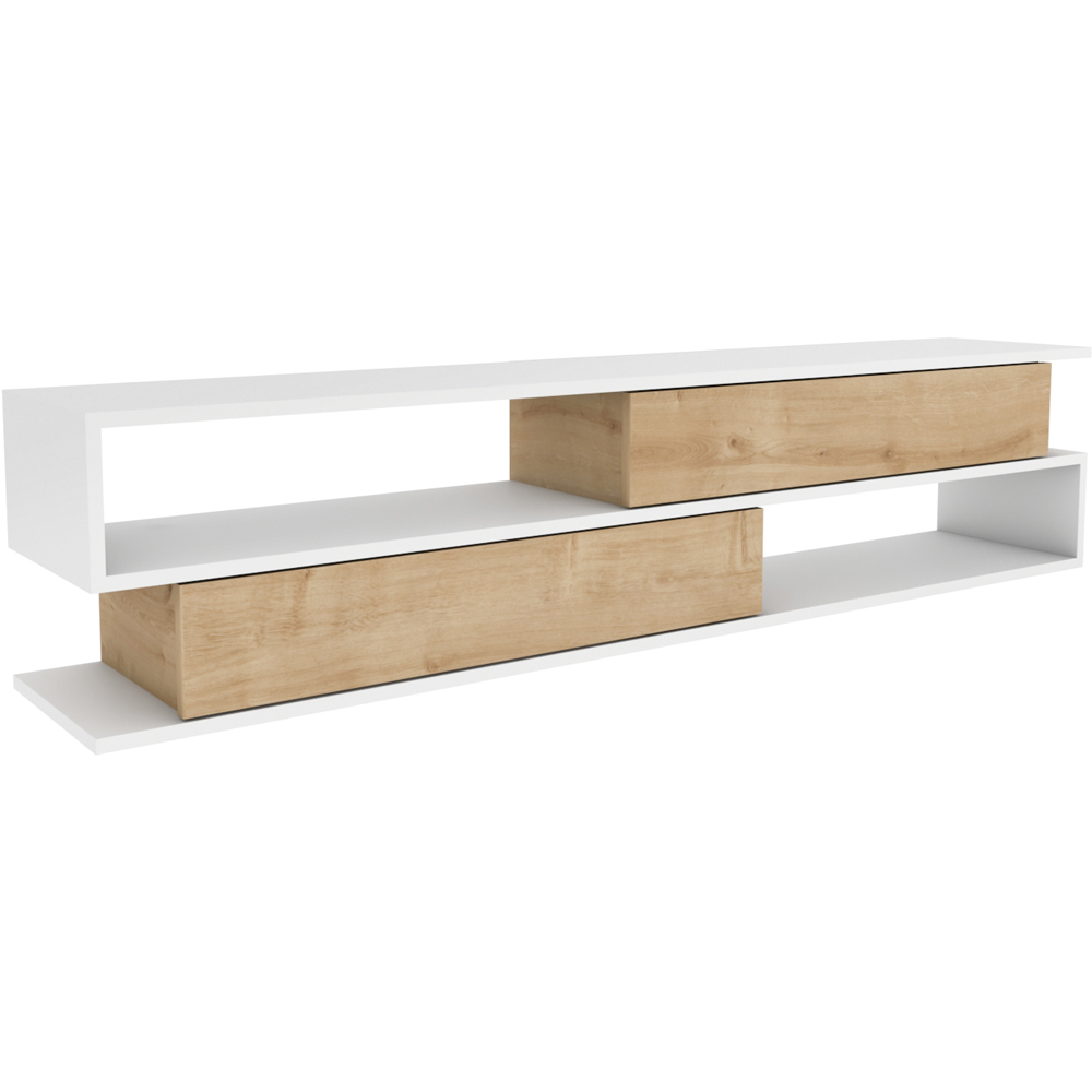 Decorotika Cortez 2 Shelf White and Sapphire Oak TV Unit Image 2