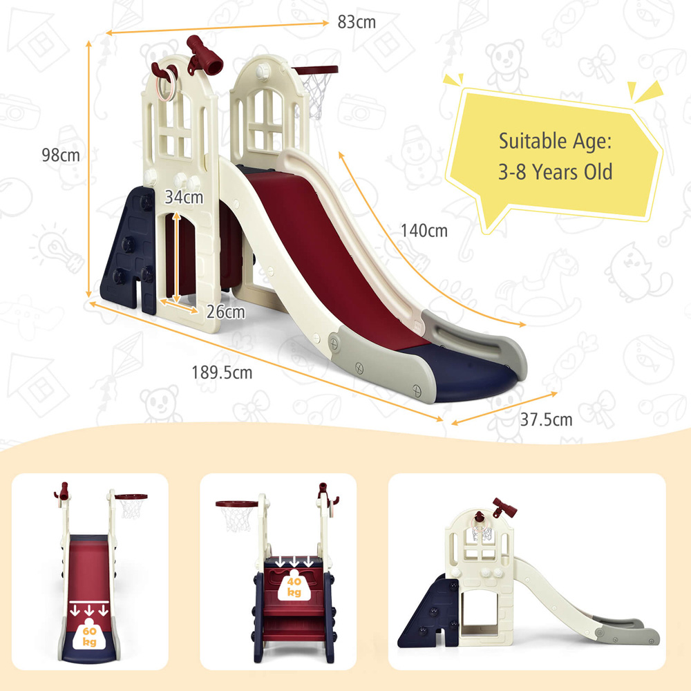 Costway 6-in-1 Toddler Blue Climber Slide Playset Image 8