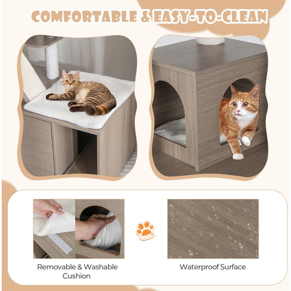 Costway 173cm 2 in 1 Grey Cat Tree Scratcher with Double Condo Image 6