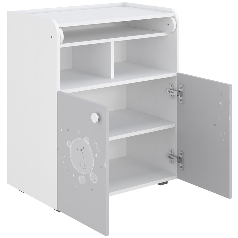 Kudl 700 Kids 2 Door 2 Shelf White and Grey Teddy Dresser with Changing Board Image 4