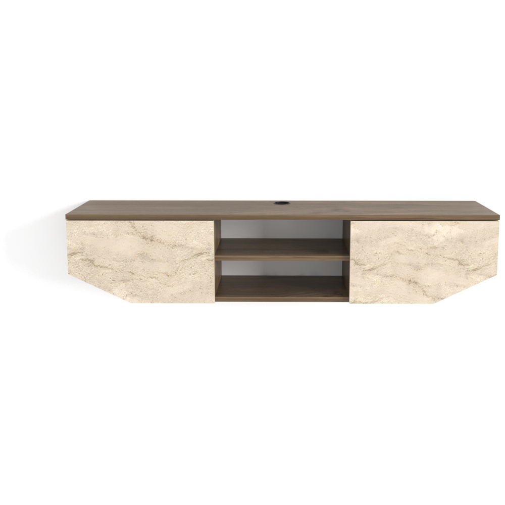 Decorotika Hera 2 Door 2 Shelf Walnut Travertine Wall Mounted TV Unit Image 3