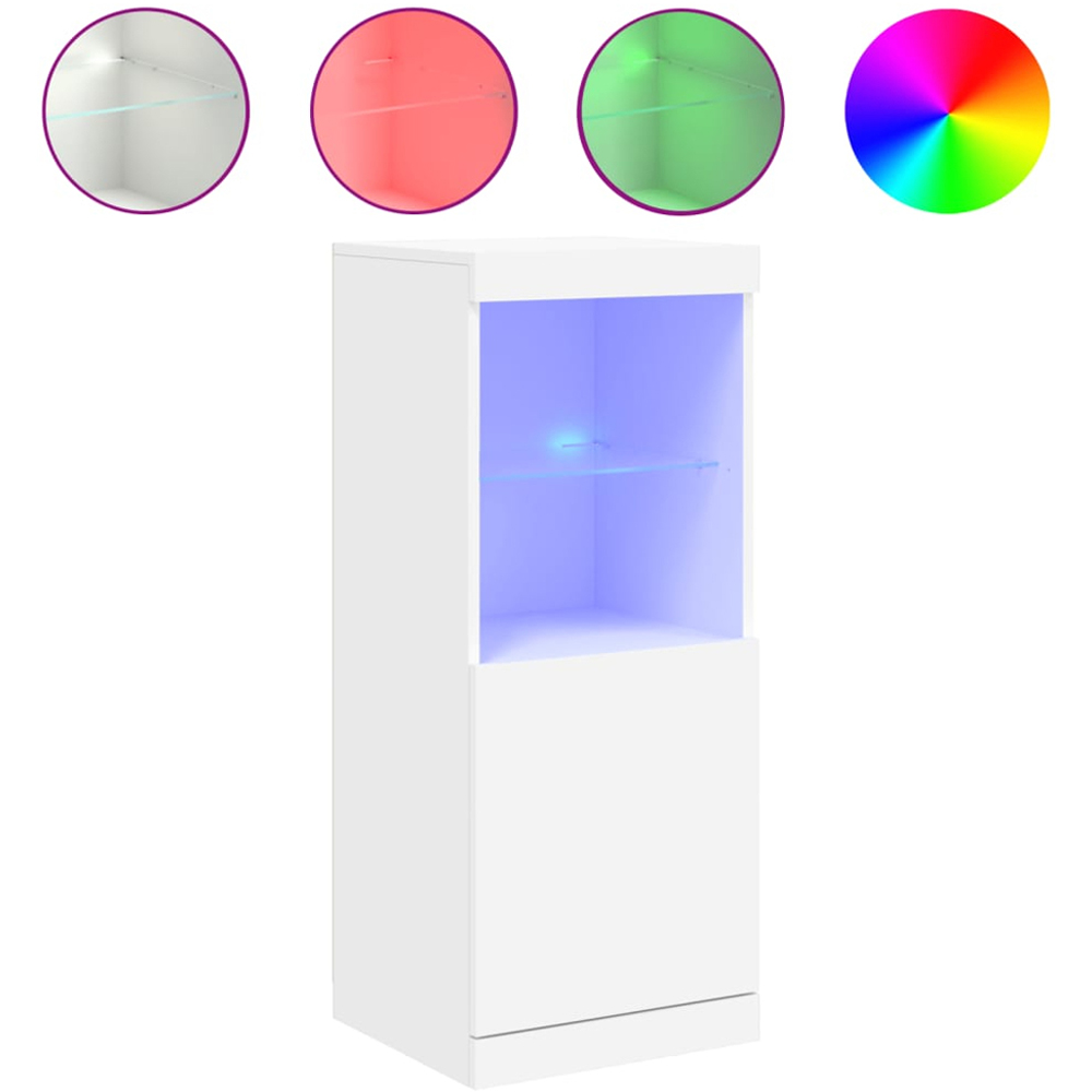 vidaXL Single Door 2 Shelf White LED Sideboard Image 5