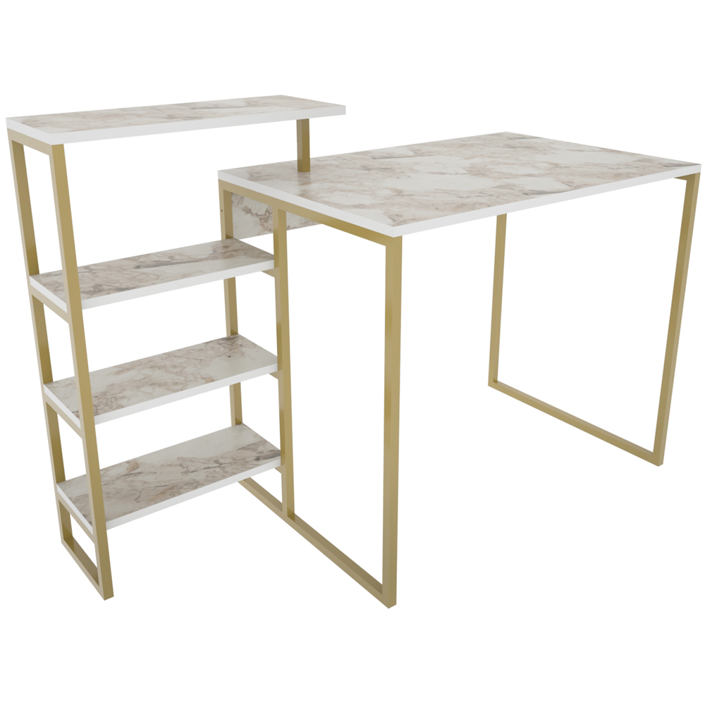 Decorotika Rino 4 Shelf Study Desk White Marble Effect And Gold Image 2