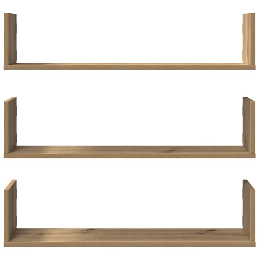 vidaXL 80cm Set of 3 Artesian Oak Floating Wall Shelf Image 3