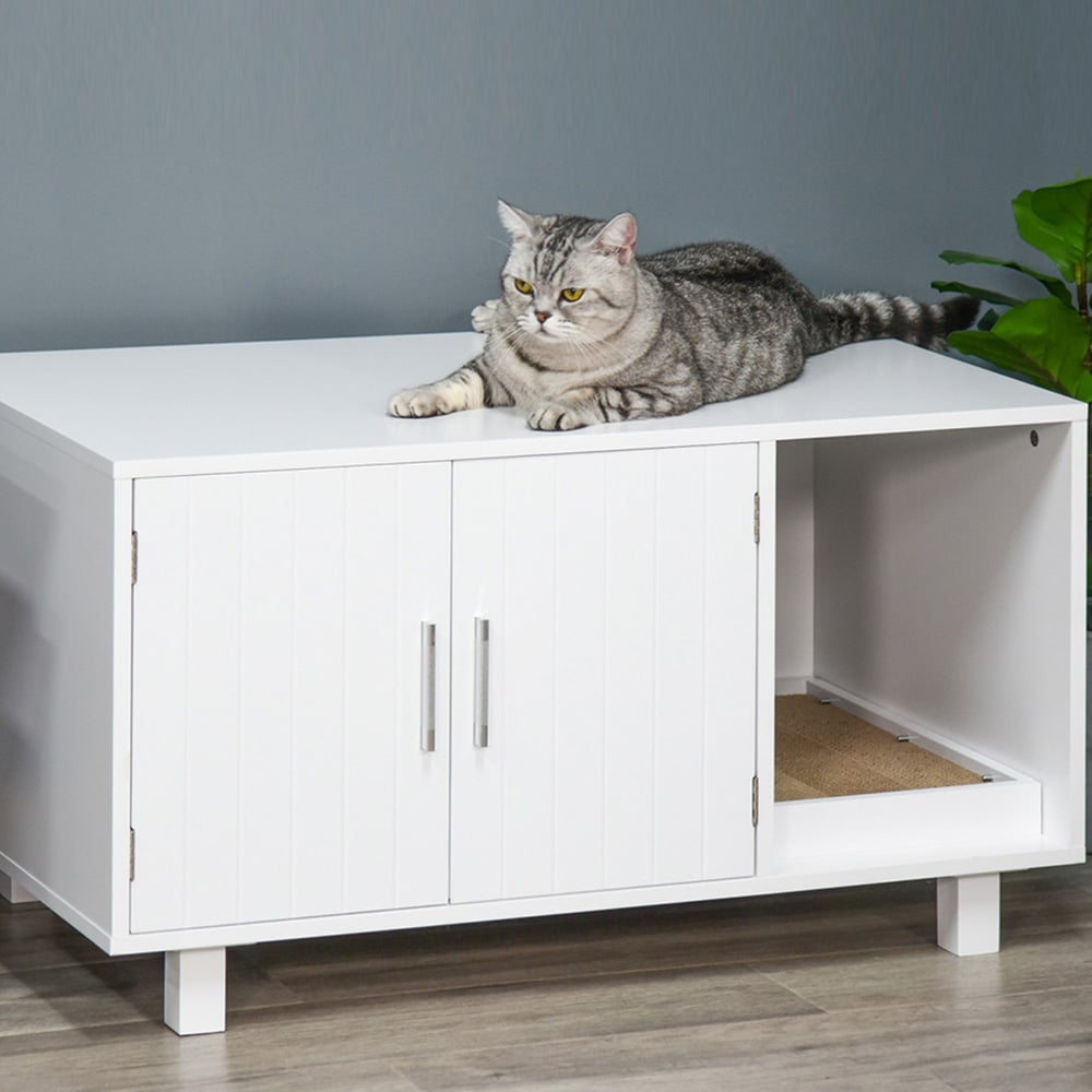 PawHut Enclosure White Cat Litter Box 91 x 52 x 50.5cm Image 2